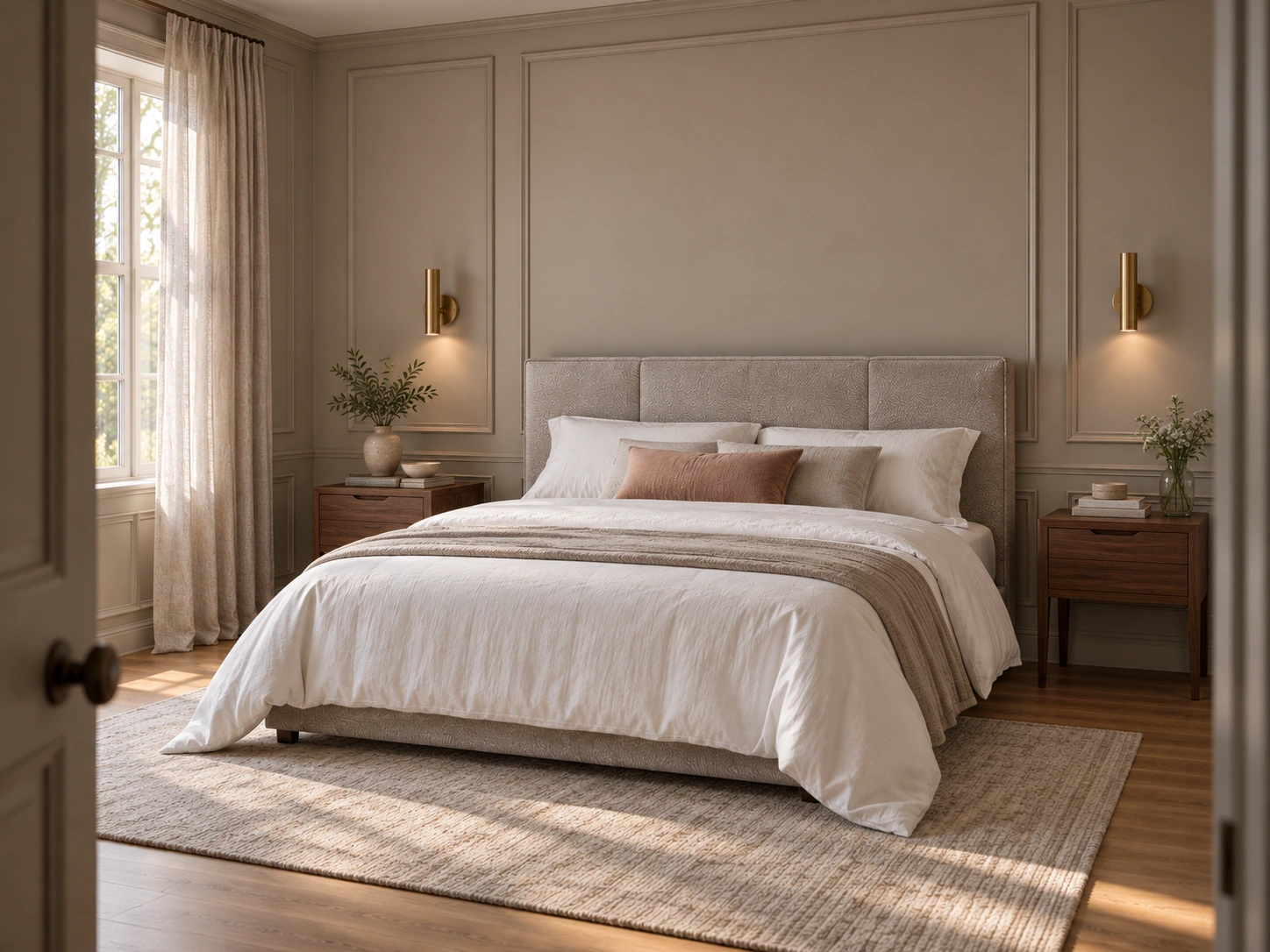 Fox Hair Mink headboard from the Cobblestone collection in a furnished bedroom